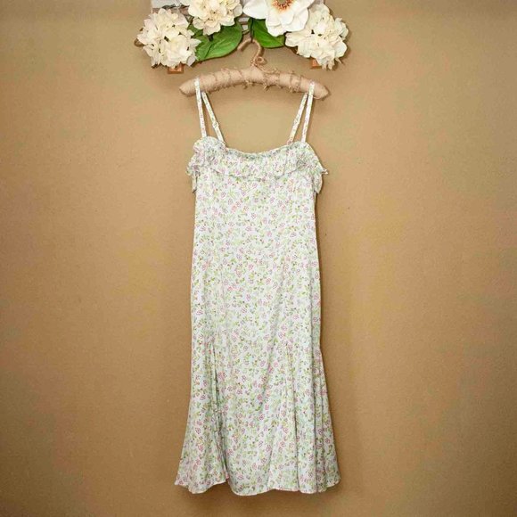 NWT J. Crew Ruffle Stretch Silk Dress in Wisp Floral color Pale Cloud si… - Picture 2 of 8